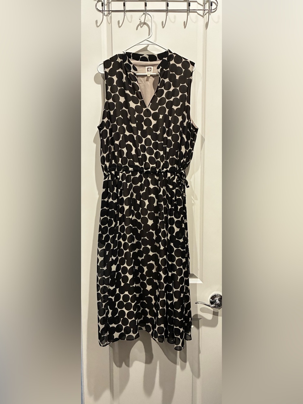 Anne Klein Black and Cream Polka Dot Fit and Flare Midi Dress XL